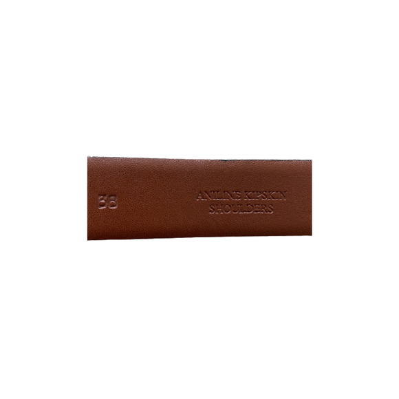 SAKS FIFTH AVENUE ANILINE KIPSKIN SHOULDERS 54400‎ BLACK LEATHER BELT SIZE 38 - Picture 6 of 7